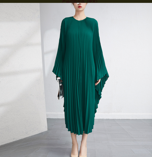 Batwing Sleeve Sun Pleated Dress, Dress, Gown